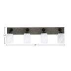 Oxbridge Four Light Bath Bar in Matte Black & Painted Distressed Wood-look Metal with 4" White Marble Shade