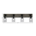 Oxbridge Four Light Bath Bar in Matte Black & Painted Distressed Wood-look Metal with 4" Smoke Bubble Shade