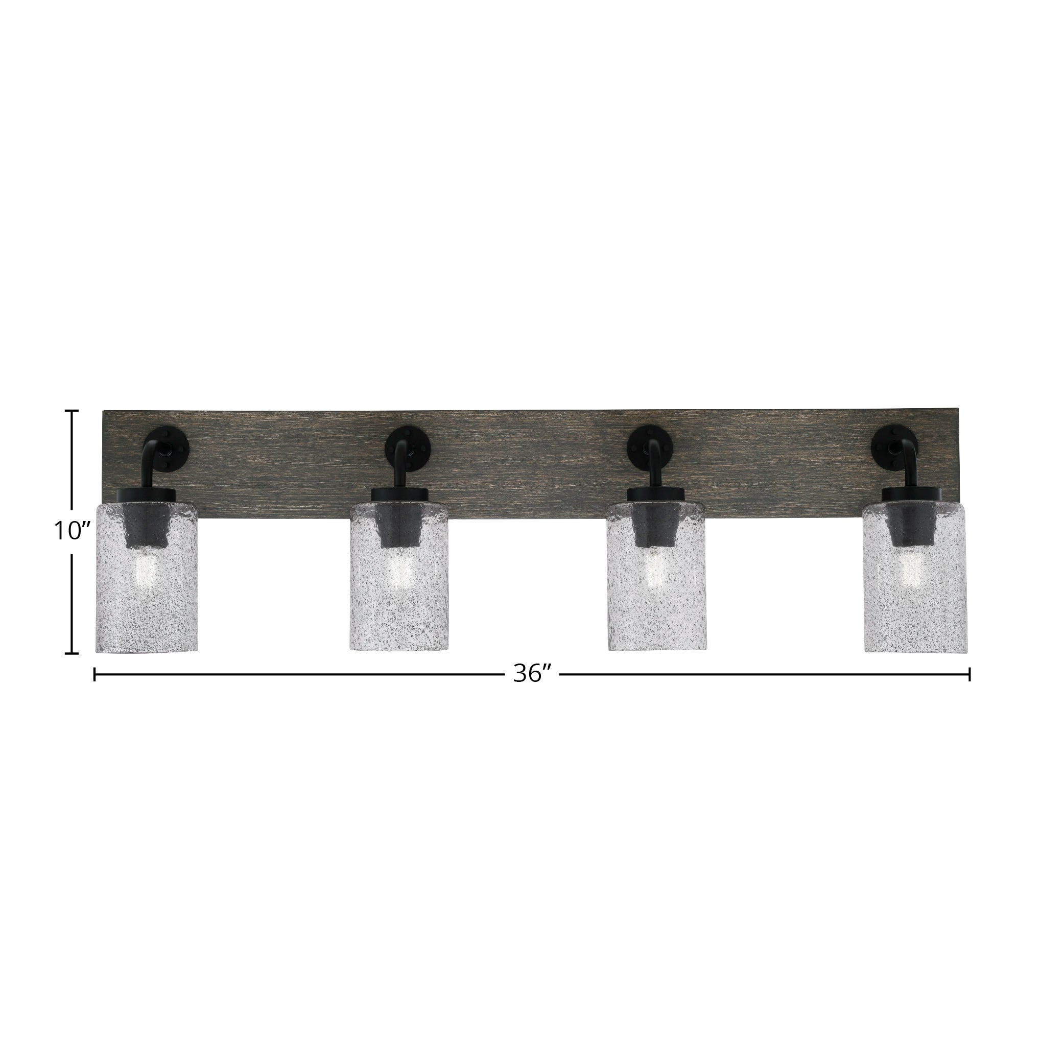 Oxbridge Four Light Bath Bar in Matte Black & Painted Distressed Wood-look Metal with 4" Smoke Bubble Shade