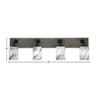 Oxbridge Four Light Bath Bar in Matte Black & Painted Distressed Wood-look Metal with 4" Onyx Swirl Shade