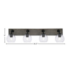 Oxbridge Four Light Bath Bar in Matte Black & Painted Distressed Wood-look Metal with 5.75" Clear Bubble Shade