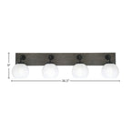 Oxbridge Four Light Bath Bar in Matte Black & Painted Distressed Wood-look Metal with 5.75" White Marble Shade