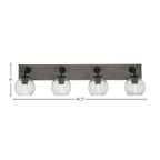 Oxbridge Four Light Bath Bar in Matte Black & Painted Distressed Wood-look Metal with 5.75" Smoke Bubble Shade