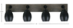 Oxbridge Four Light Bath Bar in Matte Black & Painted Distressed Wood-look Metal with 5" Matte Black Oval Metal Shade Shade