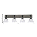 Oxbridge Four Light Bath Bar in Matte Black & Painted Distressed Wood-look Metal with 6.25" Clear Bubble Shade