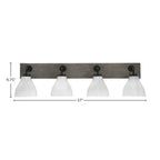 Oxbridge Four Light Bath Bar in Matte Black & Painted Distressed Wood-look Metal with 6.25" White Marble Shade