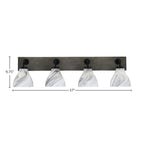 Oxbridge Four Light Bath Bar in Matte Black & Painted Distressed Wood-look Metal with 6.25" Onyx Swirl Shade