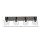 Oxbridge Four Light Bath Bar in Matte Black & Painted Distressed Wood-look Metal with 6" Clear Bubble Shade