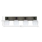 Oxbridge Four Light Bath Bar in Matte Black & Painted Distressed Wood-look Metal with 6" White Marble Shade