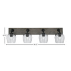 Oxbridge Four Light Bath Bar in Matte Black & Painted Distressed Wood-look Metal with 6" Smoke Bubble Shade
