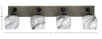 Oxbridge Four Light Bath Bar in Matte Black & Painted Distressed Wood-look Metal with 6" Onyx Swirl Shade