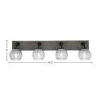 Oxbridge Four Light Bath Bar in Matte Black & Painted Distressed Wood-look Metal with 6" Clear Ribbed Shade