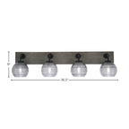 Oxbridge Four Light Bath Bar in Matte Black & Painted Distressed Wood-look Metal with 6" Smoke Ribbed Shade