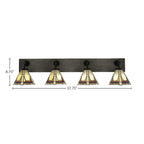 Oxbridge Four Light Bath Bar in Matte Black & Painted Distressed Wood-look Metal with 7" Zion Art Glass Shade
