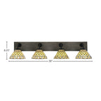 Oxbridge Four Light Bath Bar in Matte Black & Painted Distressed Wood-look Metal with 7" Starlight Art Glass Shade