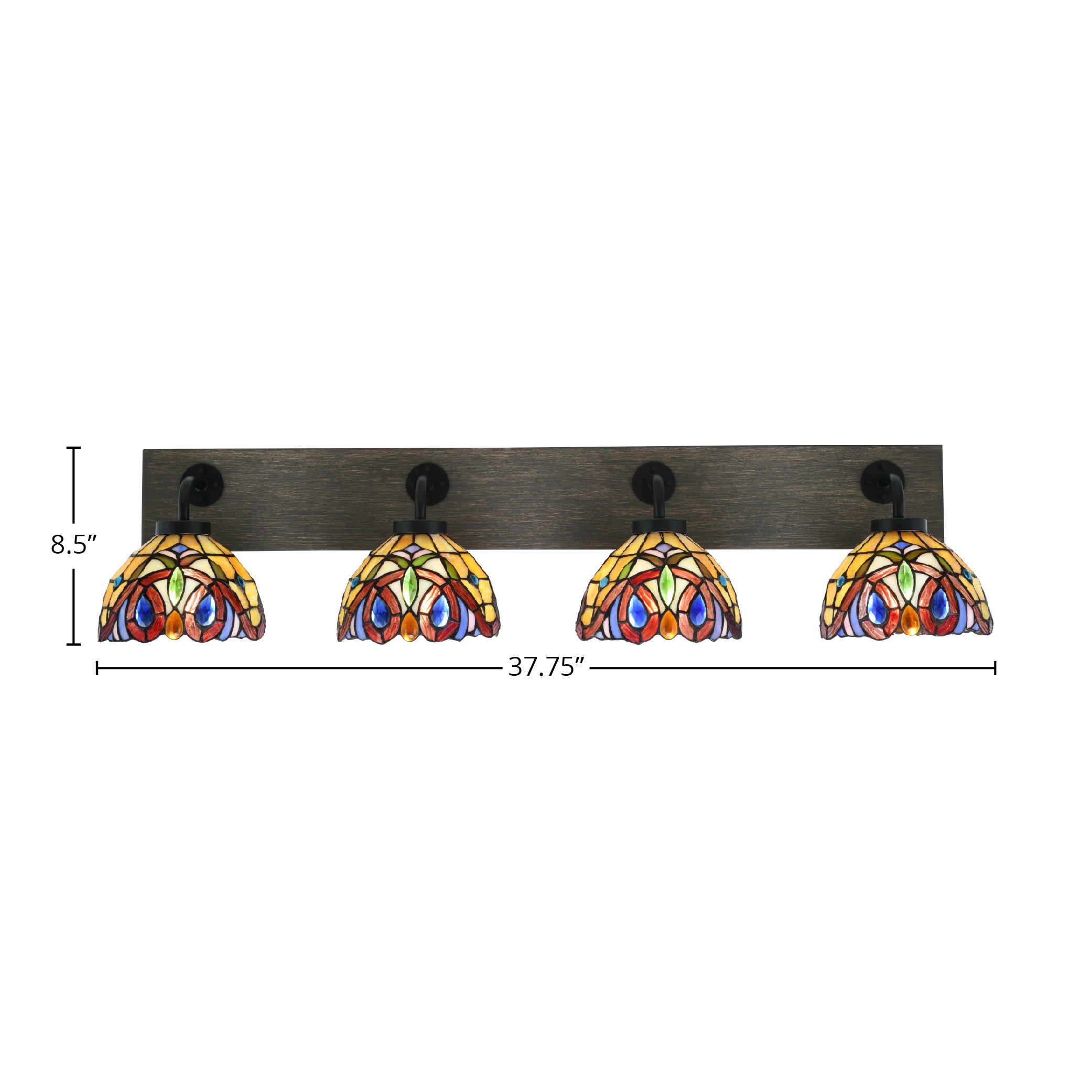 Oxbridge Four Light Bath Bar in Matte Black & Painted Distressed Wood-look Metal with 7" Lynx Art Glass Shade
