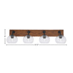 Oxbridge Four Light Bath Bar in Matte Black & Painted Wood-look Metal with 7" Clear Bubble Shade