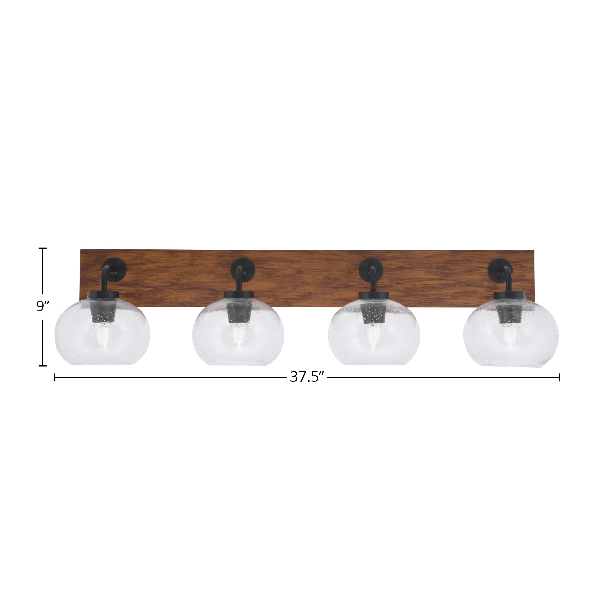 Oxbridge Four Light Bath Bar in Matte Black & Painted Wood-look Metal with 7" Clear Bubble Shade