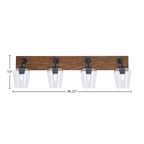 Oxbridge Four Light Bath Bar in Matte Black & Painted Wood-look Metal with 5" Clear Bubble Shade