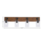 Oxbridge Four Light Bath Bar in Matte Black & Painted Wood-look Metal with 4" Clear Bubble Shade