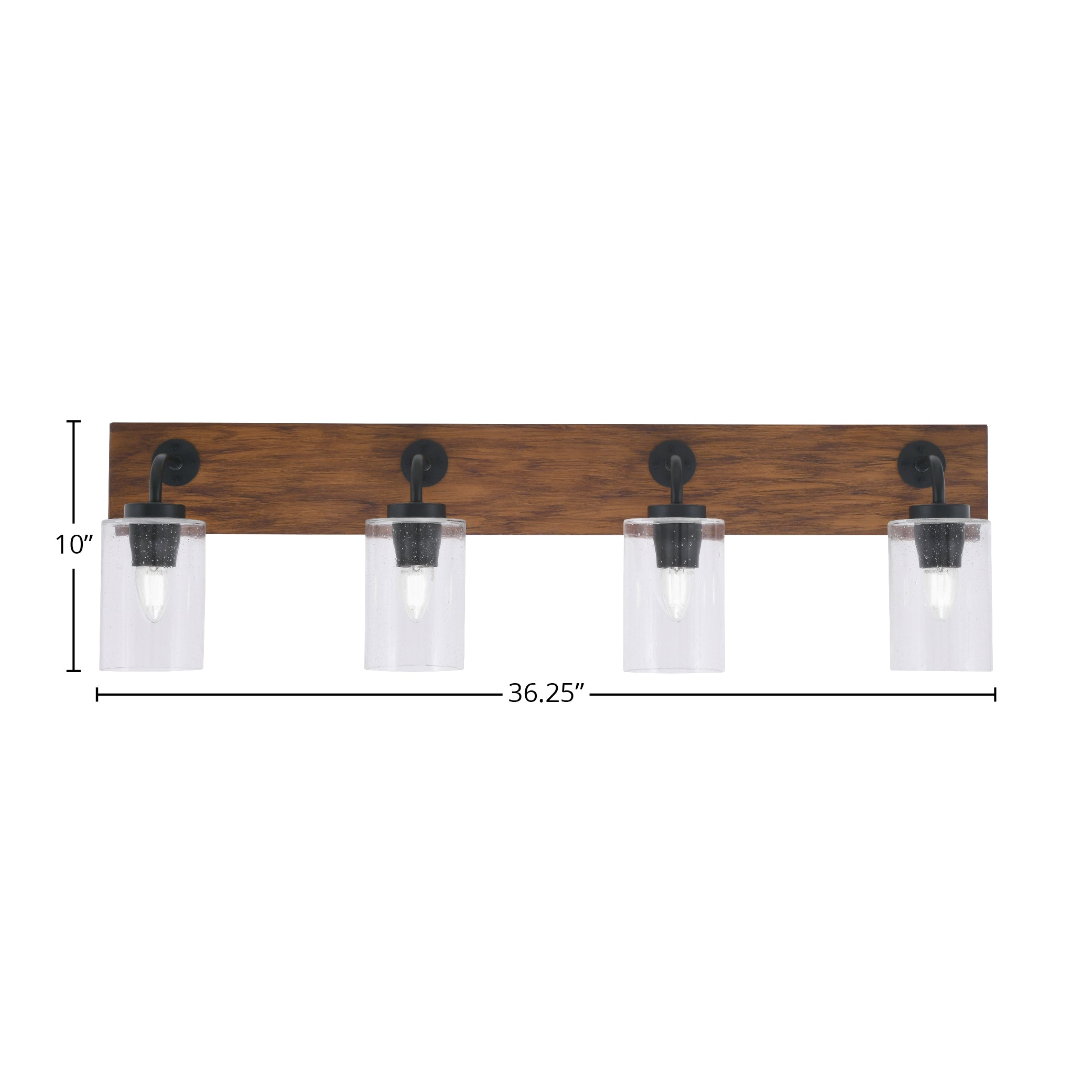 Oxbridge Four Light Bath Bar in Matte Black & Painted Wood-look Metal with 4" Clear Bubble Shade