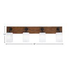 Oxbridge Four Light Bath Bar in Matte Black & Painted Wood-look Metal with 4" White Marble Shade