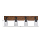 Oxbridge Four Light Bath Bar in Matte Black & Painted Wood-look Metal with 4" Smoke Bubble Shade