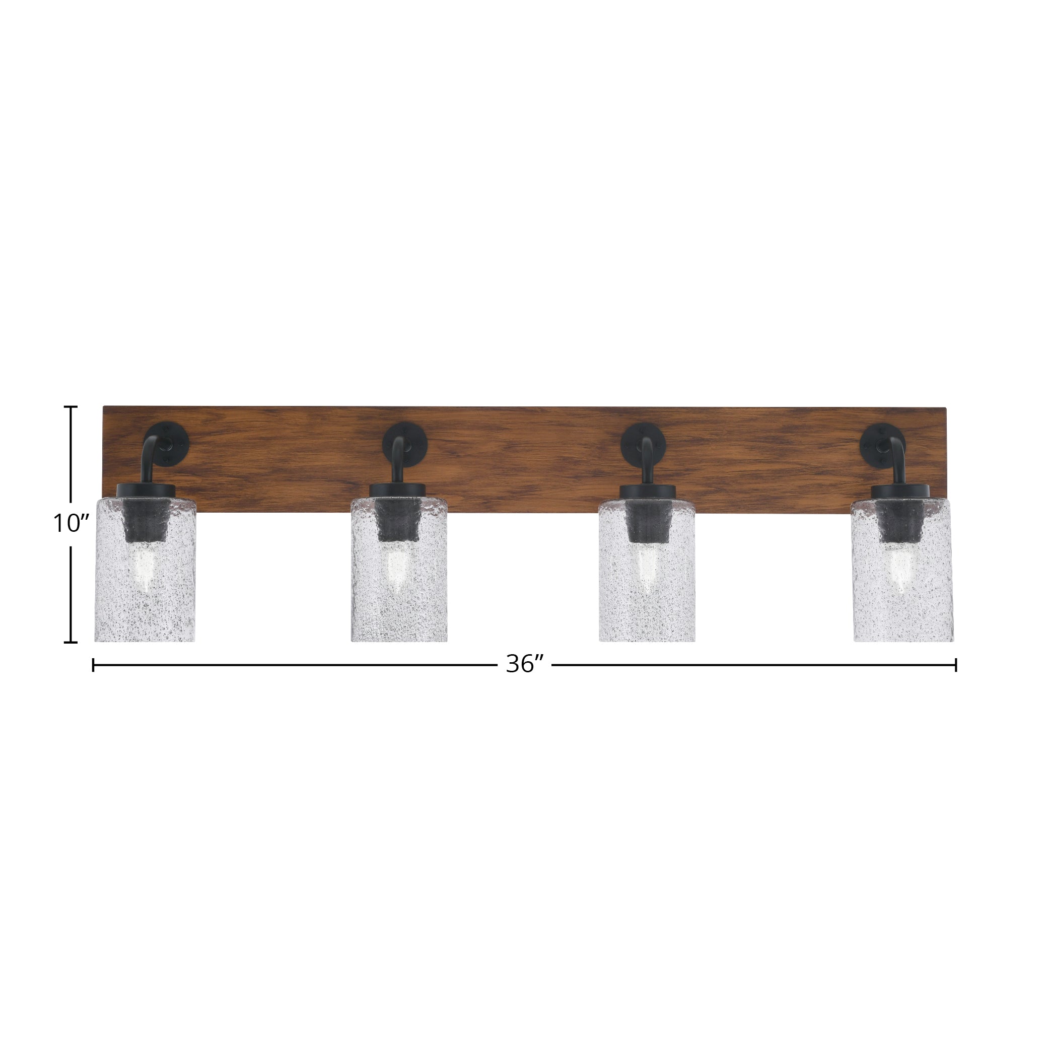 Oxbridge Four Light Bath Bar in Matte Black & Painted Wood-look Metal with 4" Smoke Bubble Shade