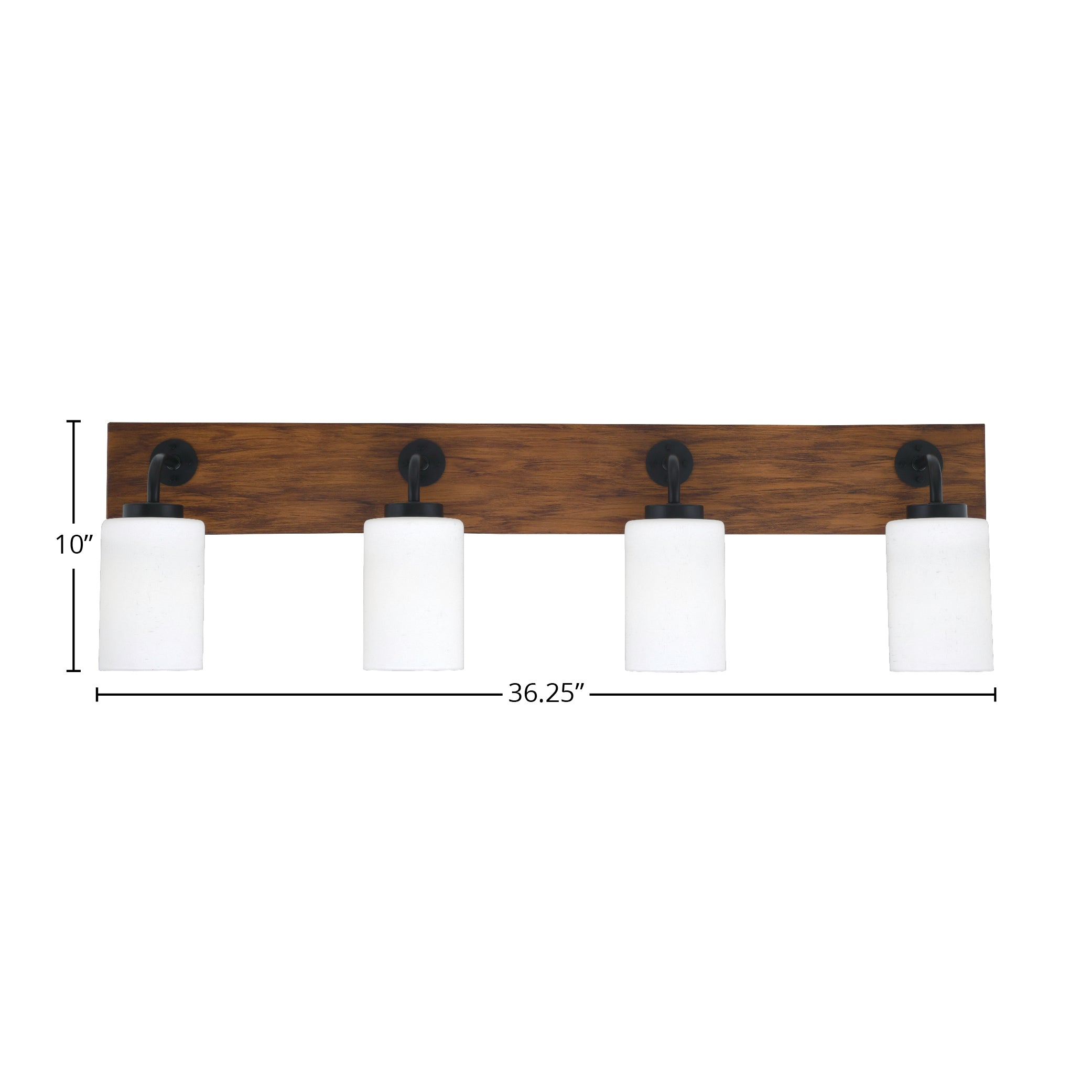Oxbridge Four Light Bath Bar in Matte Black & Painted Wood-look Metal with 4" White Muslin Shade