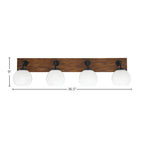 Oxbridge Four Light Bath Bar in Matte Black & Painted Wood-look Metal with 5.75" White Marble Shade