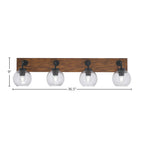 Oxbridge Four Light Bath Bar in Matte Black & Painted Wood-look Metal with 5.75" Smoke Bubble Shade