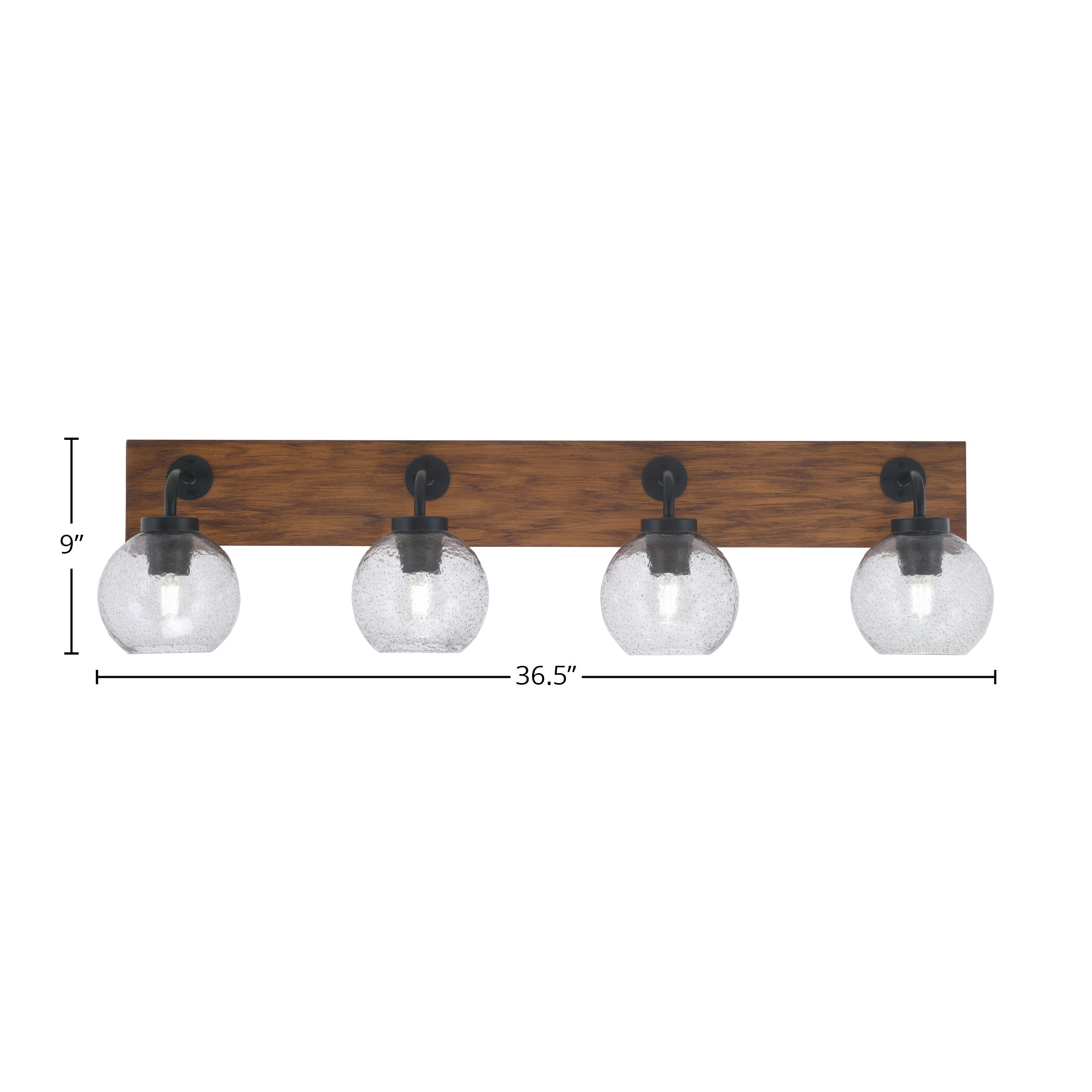 Oxbridge Four Light Bath Bar in Matte Black & Painted Wood-look Metal with 5.75" Smoke Bubble Shade