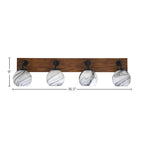 Oxbridge Four Light Bath Bar in Matte Black & Painted Wood-look Metal with 5.75" Onyx Swirl Shade