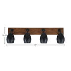 Oxbridge Four Light Bath Bar in Matte Black & Painted Wood-look Metal with 5" Matte Black Oval Metal Shade Shade