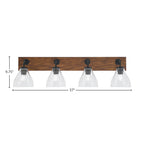 Oxbridge Four Light Bath Bar in Matte Black & Painted Wood-look Metal with 6.25" Clear Bubble Shade