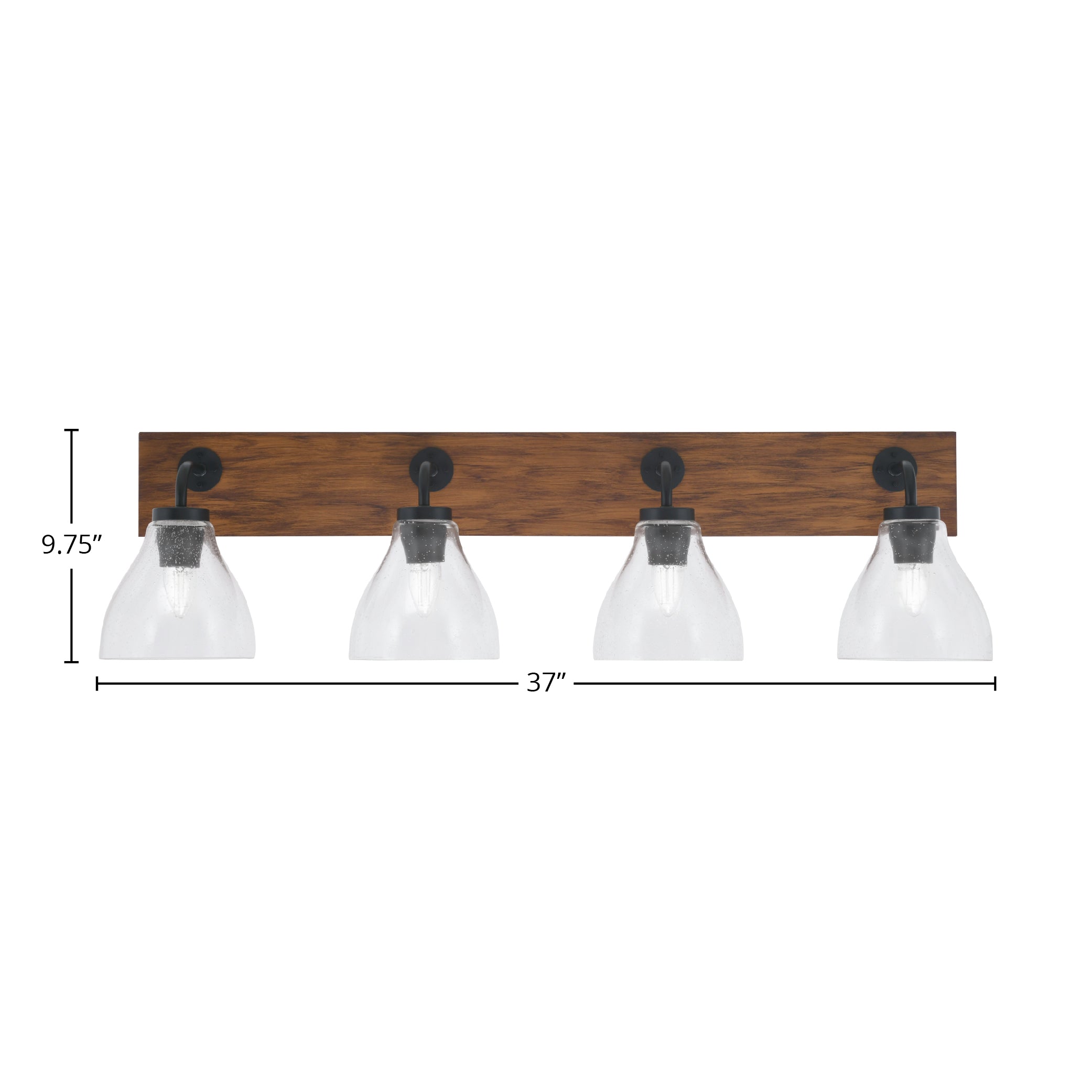 Oxbridge Four Light Bath Bar in Matte Black & Painted Wood-look Metal with 6.25" Clear Bubble Shade