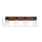 Oxbridge Four Light Bath Bar in Matte Black & Painted Wood-look Metal with 6.25" White Marble Shade
