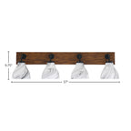 Oxbridge Four Light Bath Bar in Matte Black & Painted Wood-look Metal with 6.25" Onyx Swirl Shade