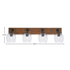 Oxbridge Four Light Bath Bar in Matte Black & Painted Wood-look Metal with 6" Clear Bubble Shade