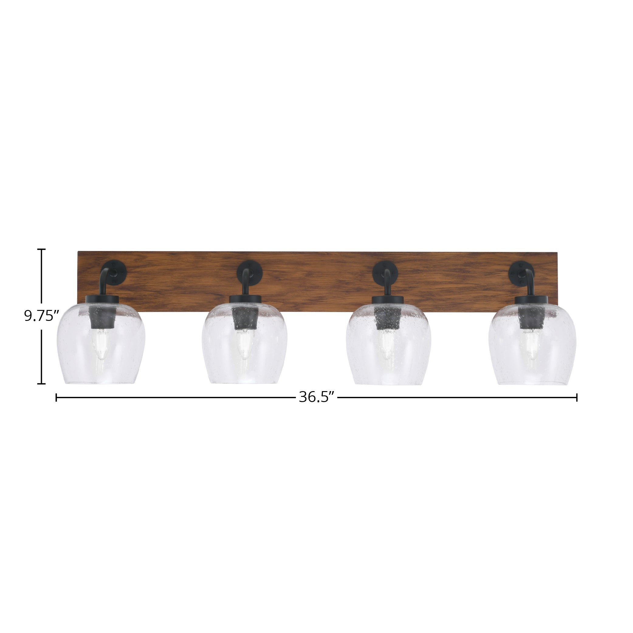 Oxbridge Four Light Bath Bar in Matte Black & Painted Wood-look Metal with 6" Clear Bubble Shade
