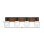 Oxbridge Four Light Bath Bar in Matte Black & Painted Wood-look Metal with 6" White Marble Shade