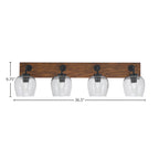 Oxbridge Four Light Bath Bar in Matte Black & Painted Wood-look Metal with 6" Smoke Bubble Shade