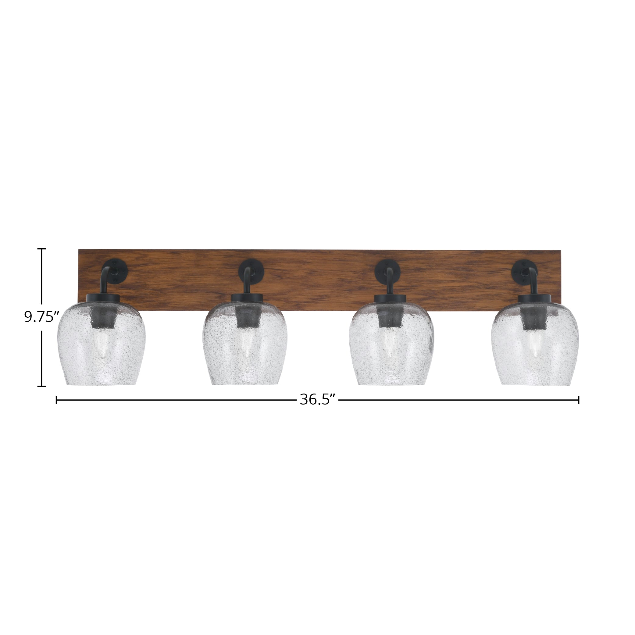 Oxbridge Four Light Bath Bar in Matte Black & Painted Wood-look Metal with 6" Smoke Bubble Shade