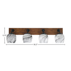 Oxbridge Four Light Bath Bar in Matte Black & Painted Wood-look Metal with 6" Onyx Swirl Shade