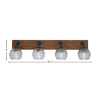 Oxbridge Four Light Bath Bar in Matte Black & Painted Wood-look Metal with 6" Clear Ribbed Shade