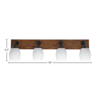 Oxbridge Four Light Bath Bar in Matte Black & Painted Wood-look Metal with 5" White Linen Shade