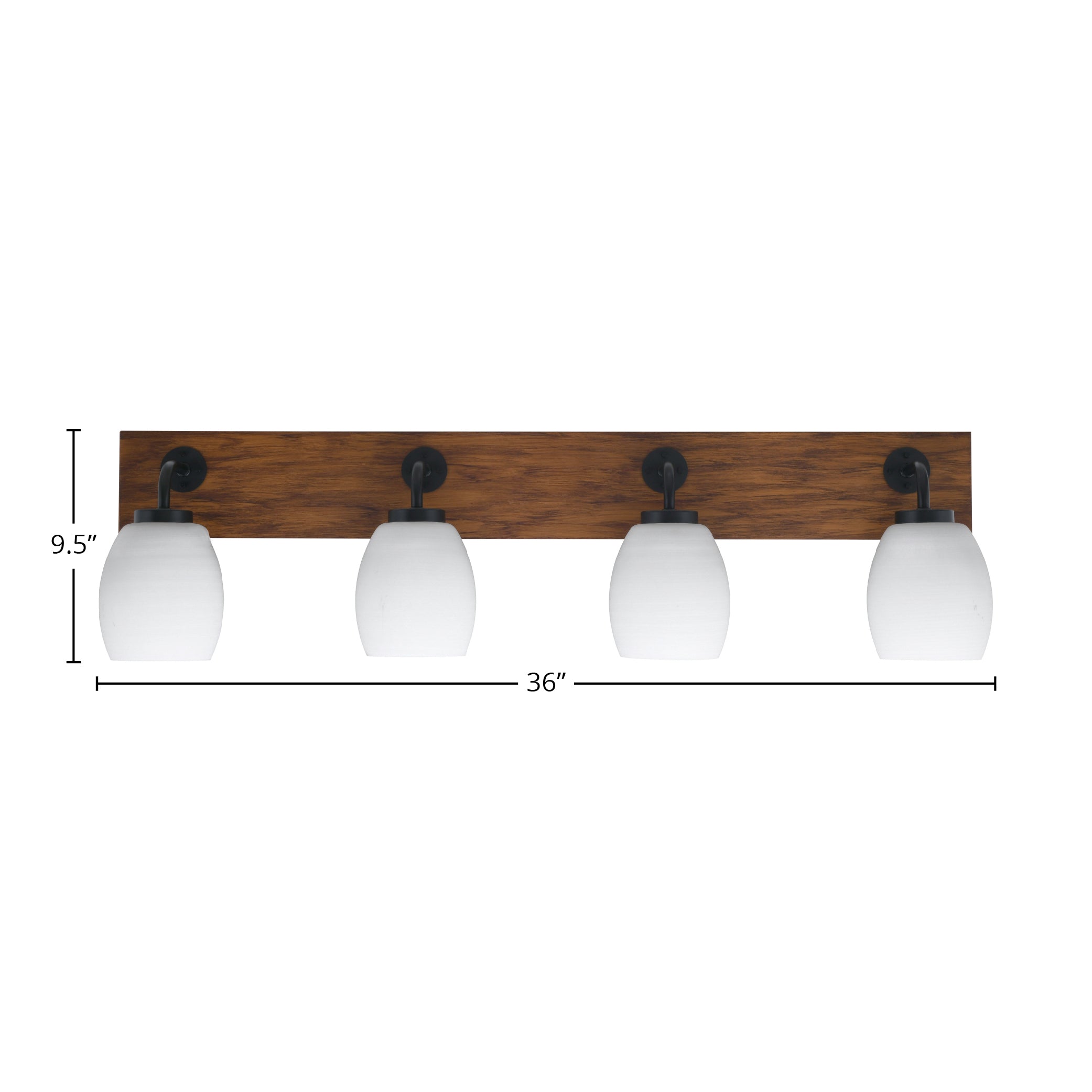 Oxbridge Four Light Bath Bar in Matte Black & Painted Wood-look Metal with 5" White Linen Shade