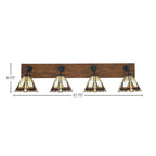 Oxbridge Four Light Bath Bar in Matte Black & Painted Wood-look Metal with 7" Zion Art Glass Shade