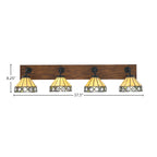 Oxbridge Four Light Bath Bar in Matte Black & Painted Wood-look Metal with 7" Diamond Peak Art Glass Shade