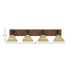 Oxbridge Four Light Bath Bar in Matte Black & Painted Wood-look Metal with 7" Starlight Art Glass Shade